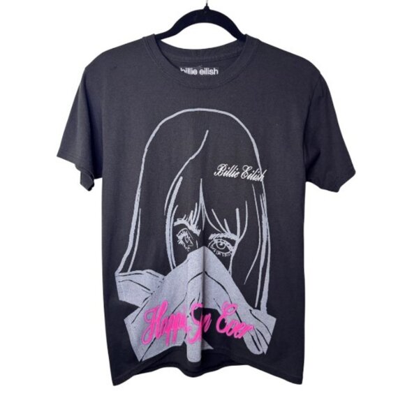 Billie Eilish black "Happier Than Ever" embroidered t-shirt size S - Picture 2 of 6